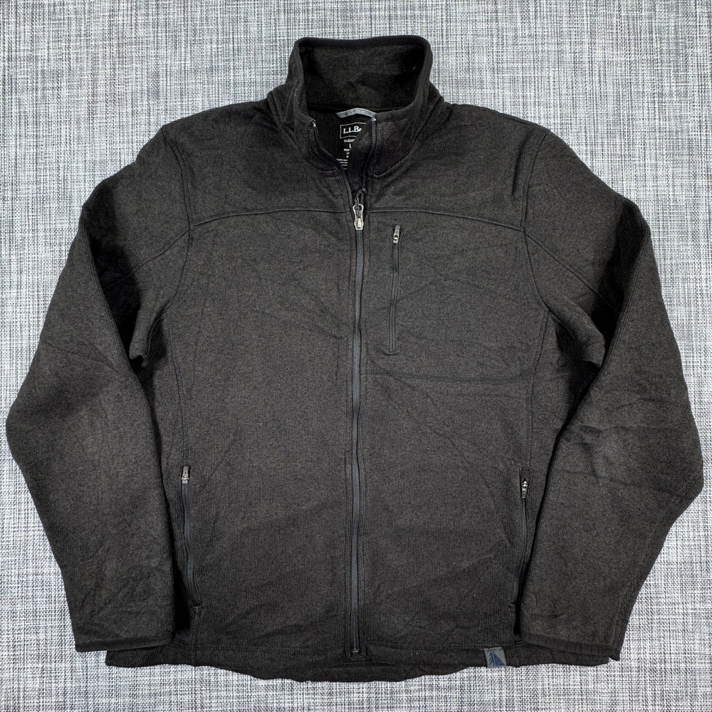 LL Bean Mens Large Slightly Fitted Sweater Fleece Jacket Charcoal Gray Full Zip